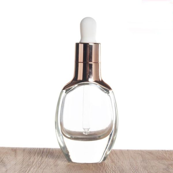 

30ml clear glass essential oil bottle with rose gold dropper lid.oil vial.cosmetic container f1338