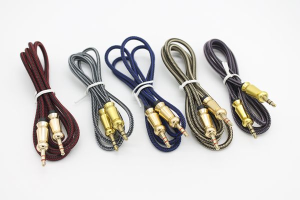 

1m/3ft 3.5mm gold-plated connectors braided fabric male to male aux audio cable via dhl 200