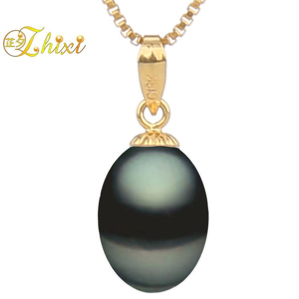 

zhixi 18k gold pearl necklace pendant black pearl jewelry natural freshwater au750 fine wedding party gift for women girl d2211, Silver