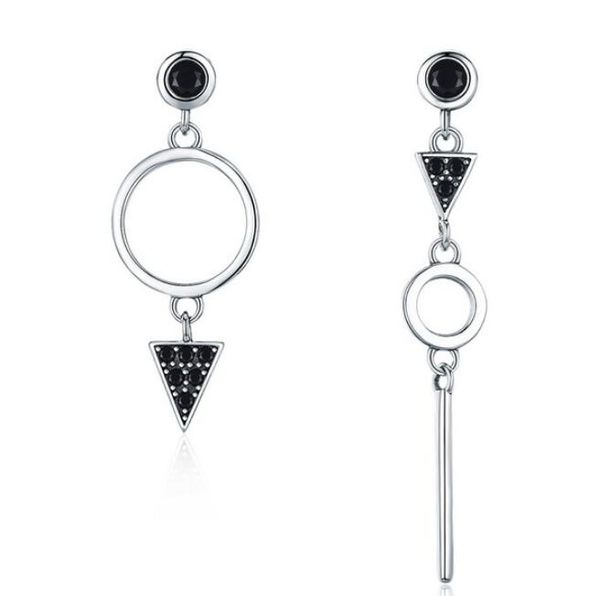 

fashion 925 sterling silver earring black cz dangle earring triangle round geometric long drop earrings chic party fine jewelry vse121