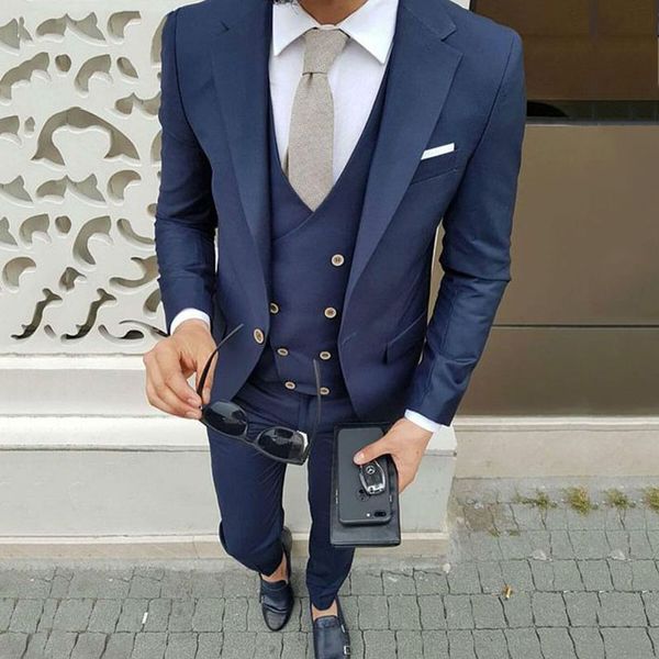 Mais recente Casaco Calça Projetos 2018 Luz Azul Homens Ternos Para O Casamento Ternos Slim Fit Formal Feito Sob Encomenda Do Noivo Smoking Do Terno Blazer Jaqueta + Calça + colete