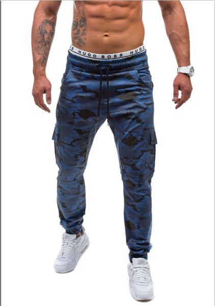 

new men camouflage casual sports joggers loose long pencil pants men elastic pants trousers with pockets, Black