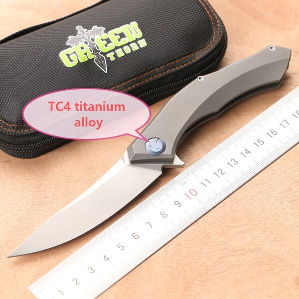 

Green thorn poluchetkiy titanium alloy turnover knife, D2 blade, camping outdoor survival knife, practical fruit knife, EDC tool.