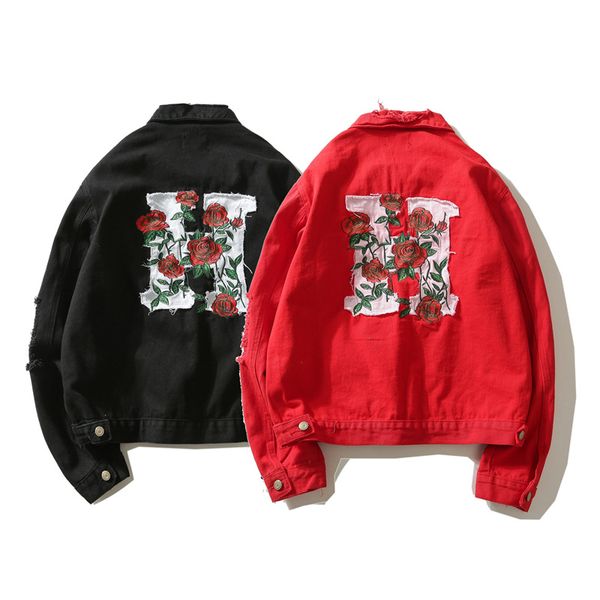 

men's jacket embroidered denim jacket cardigan jacket trend, Black;brown