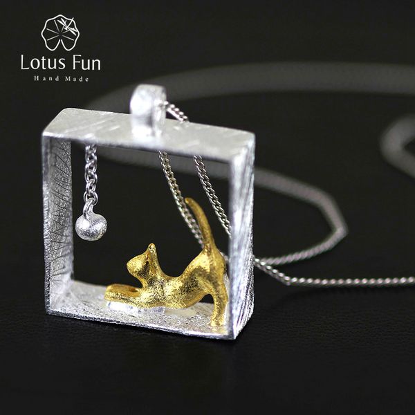 

lotus fun cat playing balls pendant without necklace real 925 sterling silver handmade designer fine jewelry fashion for women