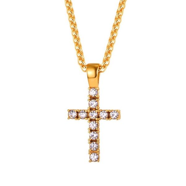 

latin cross pendant ice out chain necklace men women gift christian statement jewelry hip hop cubic zirconia stainless gold color p1108, Silver
