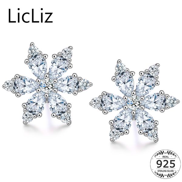 

licliz 925 sterling silver snowflake earrings cubic zirconia flower stud earrings for women winter star pierced le0294, Golden;silver