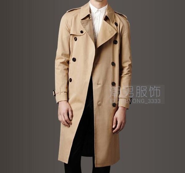 

s-5xl 2018 spring men's new fashion large size slim long double-breasted windbreaker jacket, Tan;black