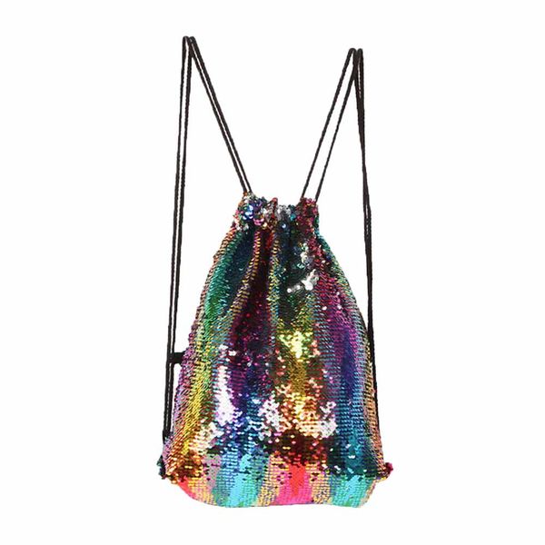 

fashion backpack women men casual multicolor color shiny bling sequins drawstring backpack feminina