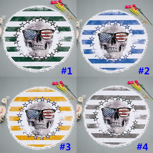 

150cm round beach towel mat flag skull pattern pad microfiber yoga blanket mat bikini outdoors sports swimming bath towel 6 style fwx9-650