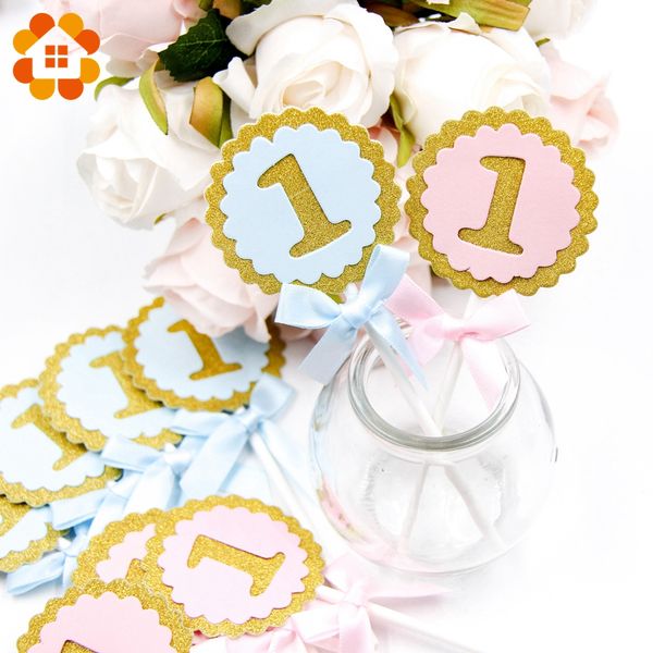 

10pcs/lot cake ers round blue&pink birthday party decoration 1 year first kids birthday party diy cupcake er supplies
