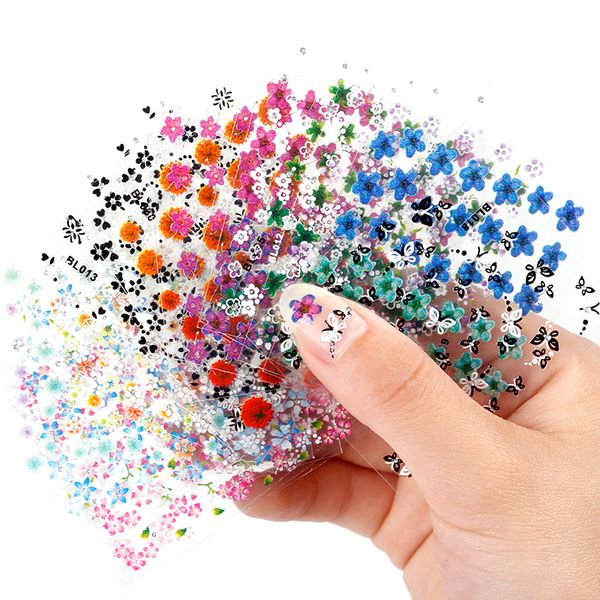 

blueness 30sheet/lot colorful floral nail art stickers mixed design 3d nail manicure supplies decals transfer decorations jh177, Black