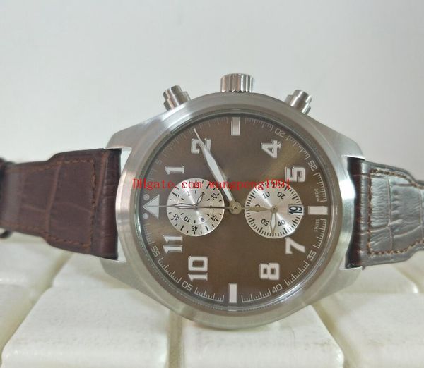 

men watch 44mm vk quartz brown dial leather strap bands chronograph mens watch watches, Slivery;brown