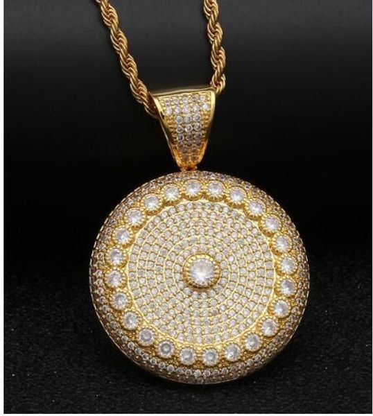 

new the bling king round circle cluster medallion iced out cz pendant full iced out cubic zirconia copper jewelry, Silver