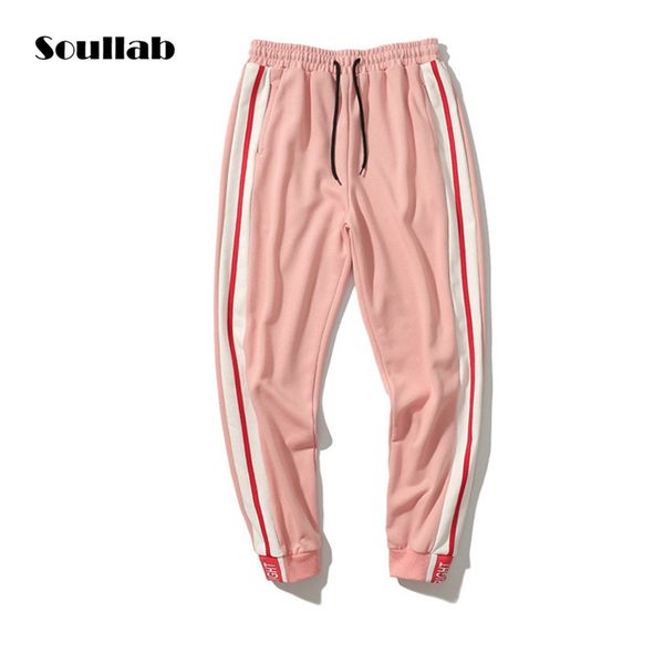 cor-de-rosa listra lateral preto homens mulheres unisex bottoms bocador calças velha escola moda chique kpop marca calças swag roupas novas