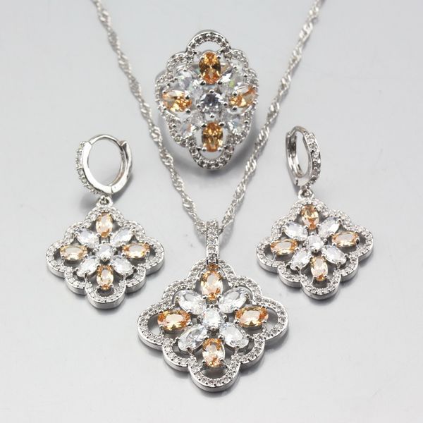 

11-color 925 sterling silver brown zircon jewelry sets for women earring ring pendant necklaces chain seller decoration