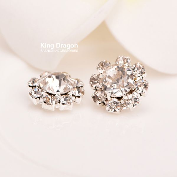 

crystal rhinestone button sew on flower center 10mm 20pcs/lot shank back or flat back silver color kd21, Black