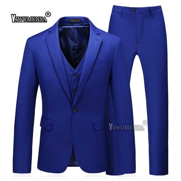 

yiwumensa costume homme mariage royal blue 3 piece wedding groom suit for men custom made slim fit men suits business 2018, White;black