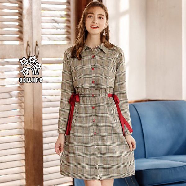 

2018 lapel neck double-breasted lattices loose coat woolen coat fashion casual lady winter wear women trench coats women outerwear a14, Tan;black