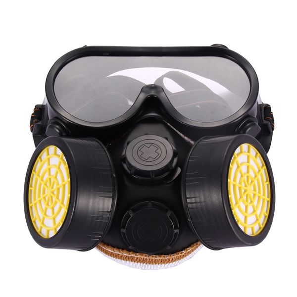 

safety anti-dust spray gas dual cartridge respirator paint filter mask pvc glasses set black