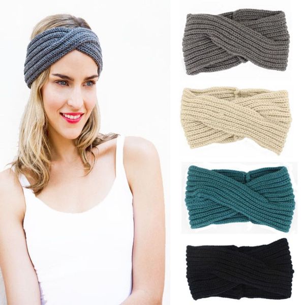

dhl ent 11 colors knitted crossing headband pure colors women winter wide headwrap keep warm vintage head band, Silver