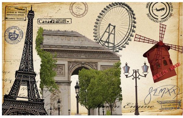 Carta da parati fotografica personalizzata 3D Stereo Originale retro vintage Europeo Torre Eiffel sfondo muro TV sfondo muro murale carta da parati