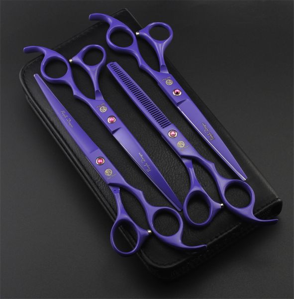 

professional pet grooming scissors sets pet scissors 7.0 in. straight & 6.5 in. thinning &7.0 in.curved 4pcs/set purple