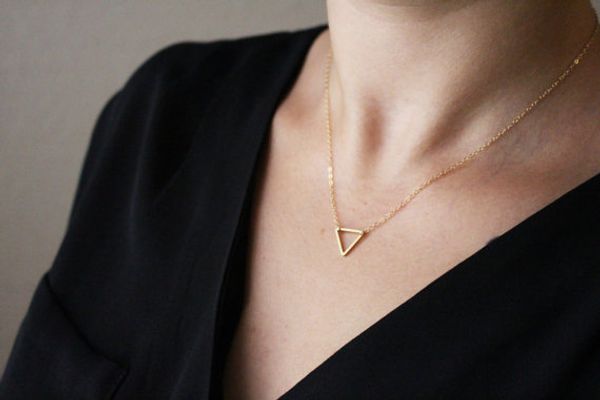 

tiny hollow triangle charm pendant necklace geometric polygon polygon necklace hollow triangular necklace for ladies jewelry, Silver