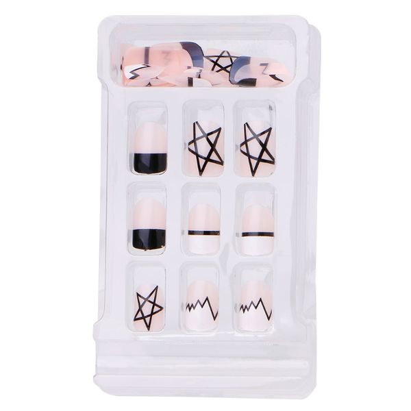 

24pcs manicure short french style false tips fake nails stickers decor diy tool, Black