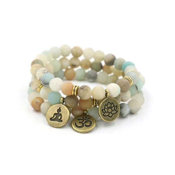 

matte amazonite stone strand buddha meditate bracelet om lotus charm yoga chakra bracelets men women masculino pulseras jewelry, Black