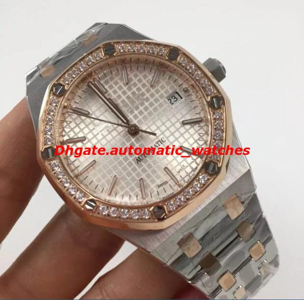 

luxury wristwatch royaloak automatic 41mm 15400sr.oo.1220sr.01 diamond bezel two tone rose stainless steel bracelet mechanical men watch, Slivery;brown