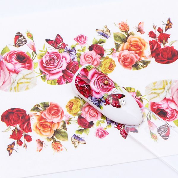 

1pcs nail water decal stickers flamingos floral animals cat transfer nail slider decorations manicure accessories jiwg294-2128, Black