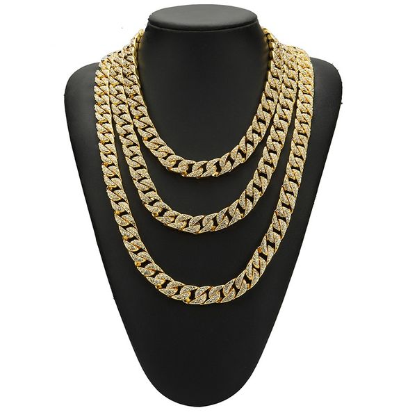 

fashion mens iced out 18k gold cuban link chains hip hop jewelry full rhinestone design stainless steel punk tennis necklace for men gift, Black