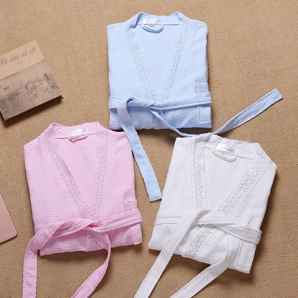 

men robe 100% cotton bathrobe waffle mens plus size xxl kimono bath robe l male women dressing gown spa robes summer, Black;brown