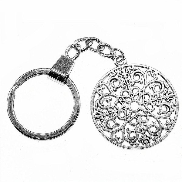 

6 pieces key chain women key rings fashion keychains for men mandala pattern 41x36mm, Slivery;golden