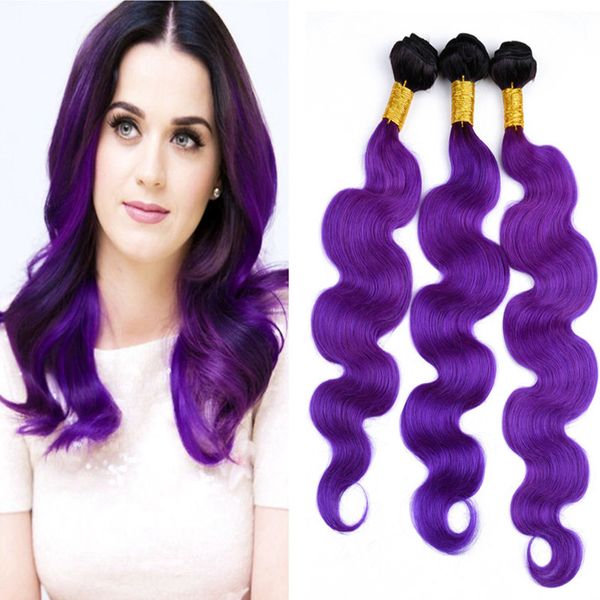 Ombre Color 1b Violet Dark Roots 3 Bundles Peruvian Body Wave Hair