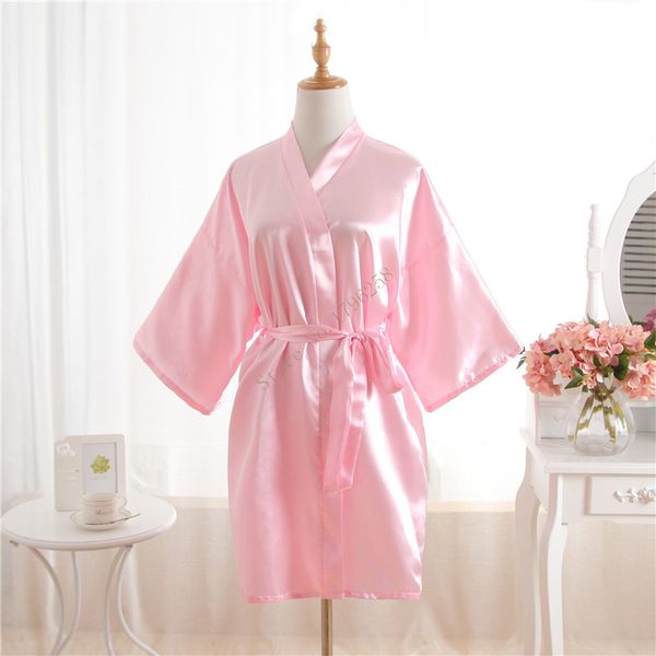 

women robe pink silk satin robes wedding bridesmaid bride gown kimono solid robe  fit s-xxl, Black;red