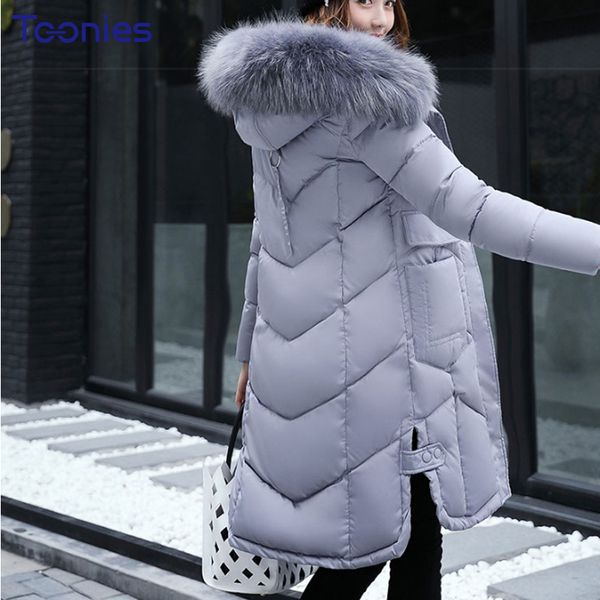 

abrigos mujer invierno 2018 korean style long winter jacket women fur hooded parka winter coat woman thick warm chaqueta mujer, Black