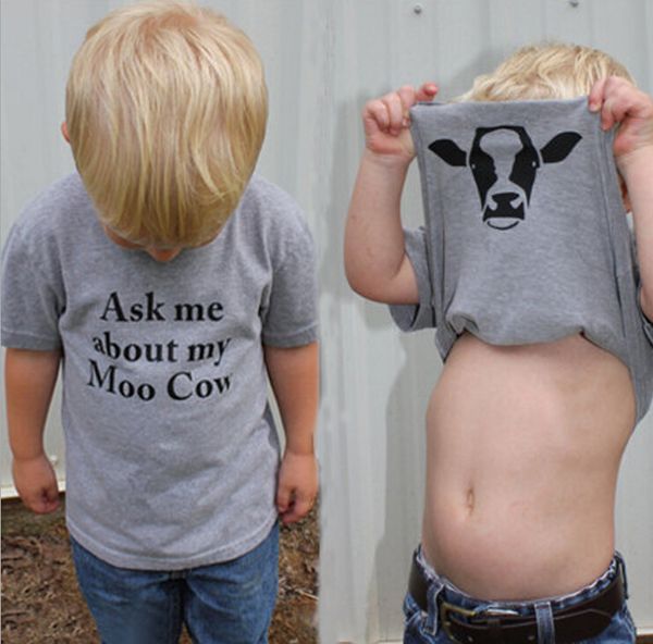 

ins горячие футболки детские дети футболка письмо печати спросите меня о му корова лето дети мода топы tee, Blue