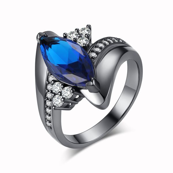 

fashion blue sapphire marquis cubic zirconia black gold plated rings size 6/7/8/9/10 women men's wedding gift, Golden;silver
