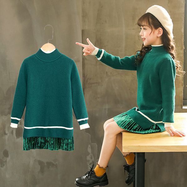 

girls sweaters dress green lace knitted pullovers warm thicken infantil toddler baby kids cute sweaters princess winter clothes, Blue