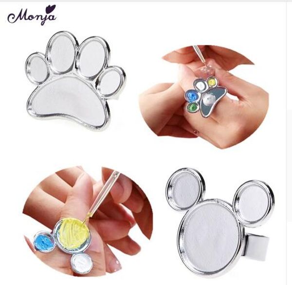 

мини nail art металлический палец кольцо палитра блюдо акриловые уф-гель для ногтей живопись цвет пигмент держатель хранения пластины случае, Silver