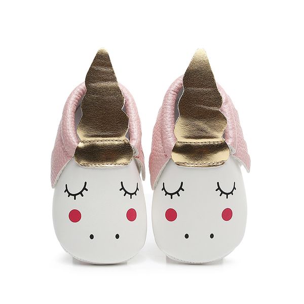 Cute Unicorn Girls Baby Shoes PU Leather Gold Soft Sole Moccasins Party Shoes