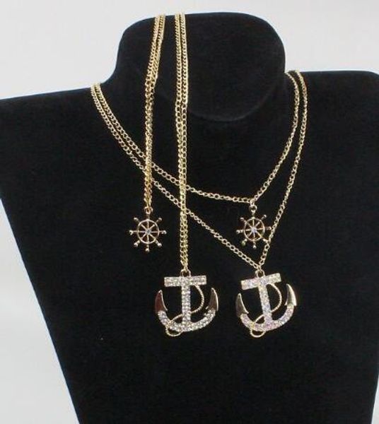 Hot new Fashion navio âncora cadeia de carga da marinha camisola colar cadeia dupla camada colar de jóias coreano moda clássico delicado