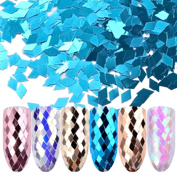 

6pcs/set holo diamond nail glitter sequins colorful shiny rhombus paillette flakes 3d diy sparkling manicure nail art decoration, Silver;gold