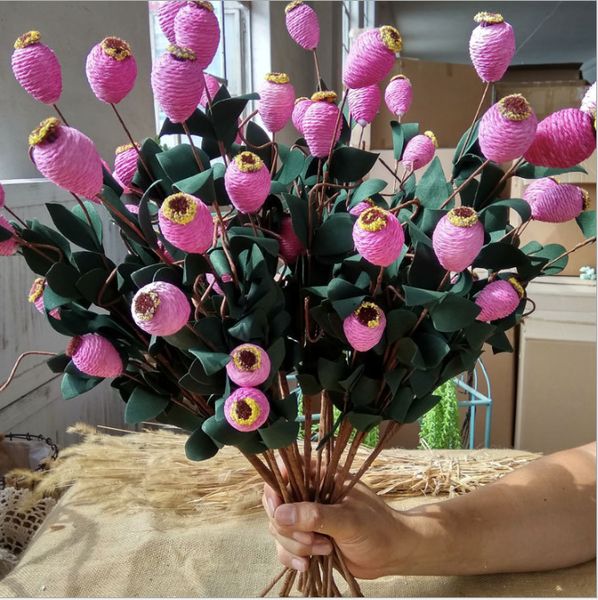 

lovely 10pcs/lot charming false flower fruit artificial pink simulation silk flowers bouquet home dec party wedding decor gifts