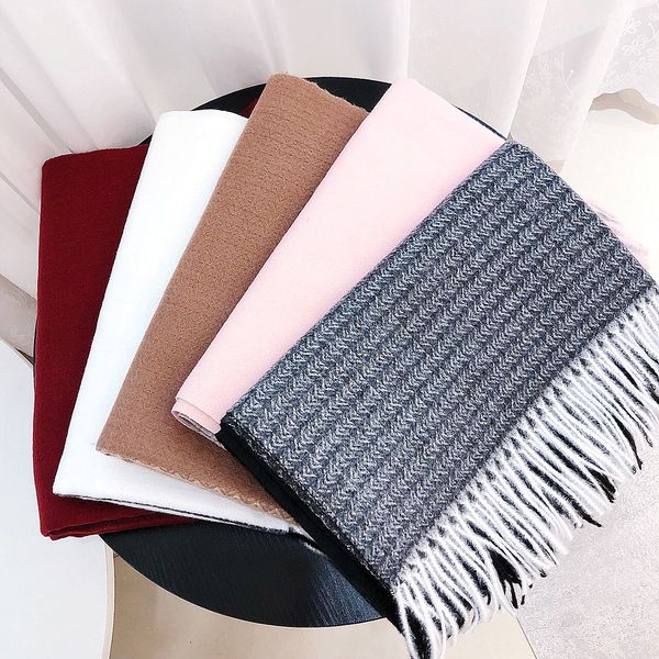 

cashmere scarf lovers autumn and winter european and american black and white color long warm double-faced velvet shawl, Blue;gray