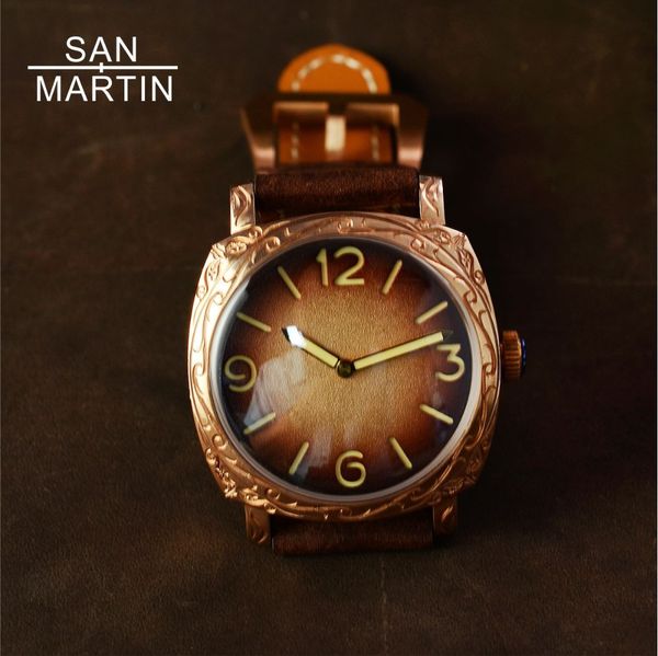 

San Martin New Men Automatic Watch Vintage Bronze Carved Watch 100m Water Resistant Retro Wristwatch Limited Edition 42MM