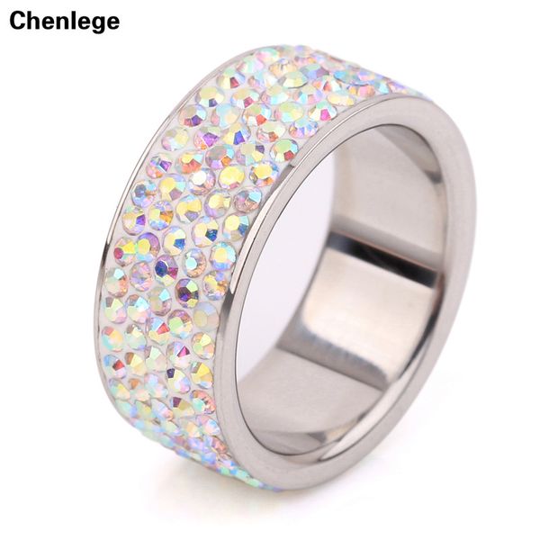 

5 row ab multi 2017 fashion ring cz female rhinestone rings stainless steel full crystals ring jewelry charm women, Golden;silver