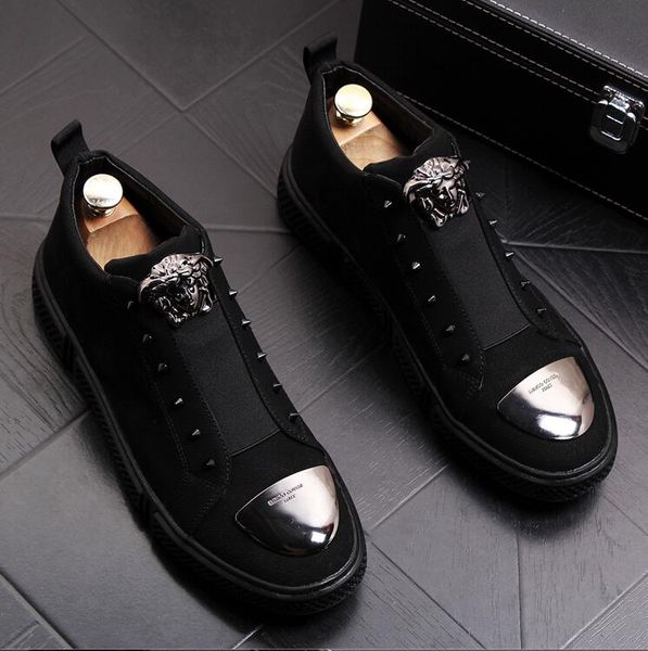 

2019 Новый стиль Черные Кожаные Заклепки Мужская Обувь Высокого Топ Мода Spike Кроссо